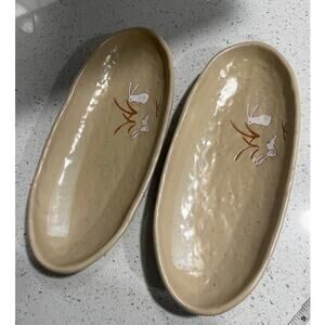Rabbit Handmade Stoneware Platter Bundle of 2
